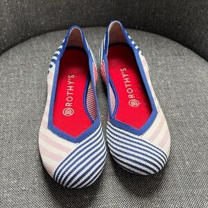 Rothy's flats, retired pattern, blue, white, pink, red stripes
